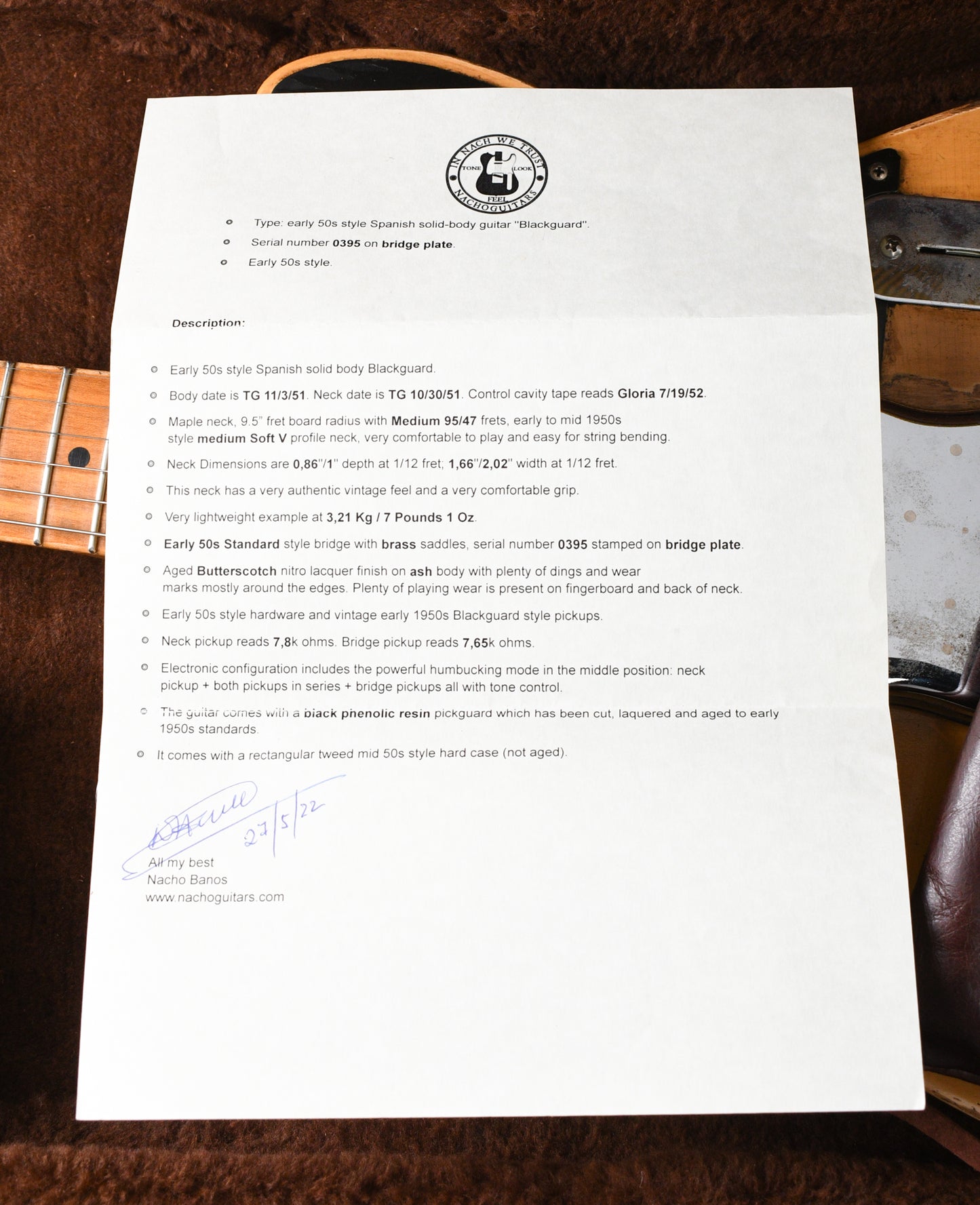2022 Nacho Blackguard Telecaster Aged Butterscotch #0395