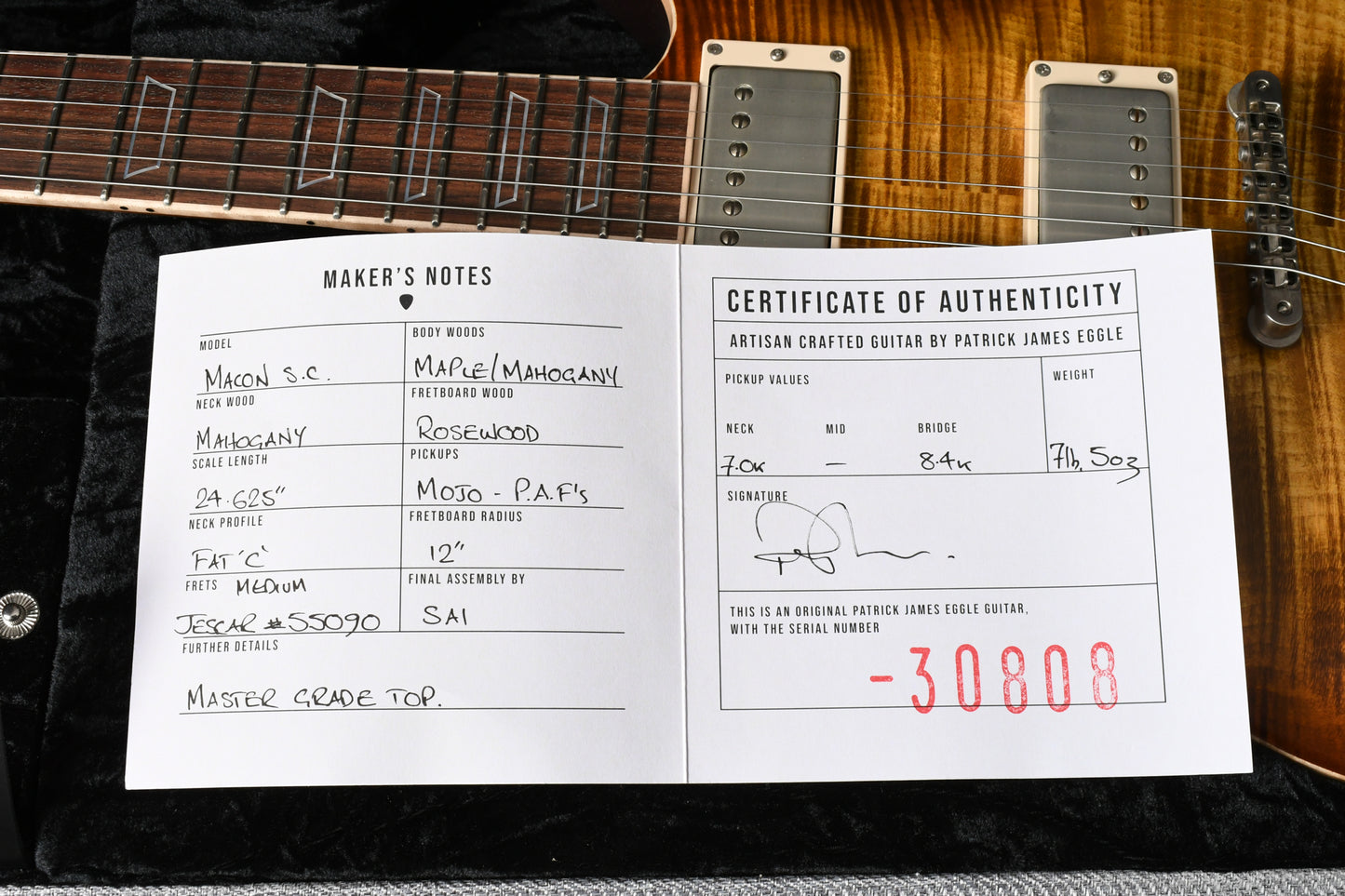 2022 Patrick James Eggle Macon Singlecut Faded Gold Burst Master Grade Top