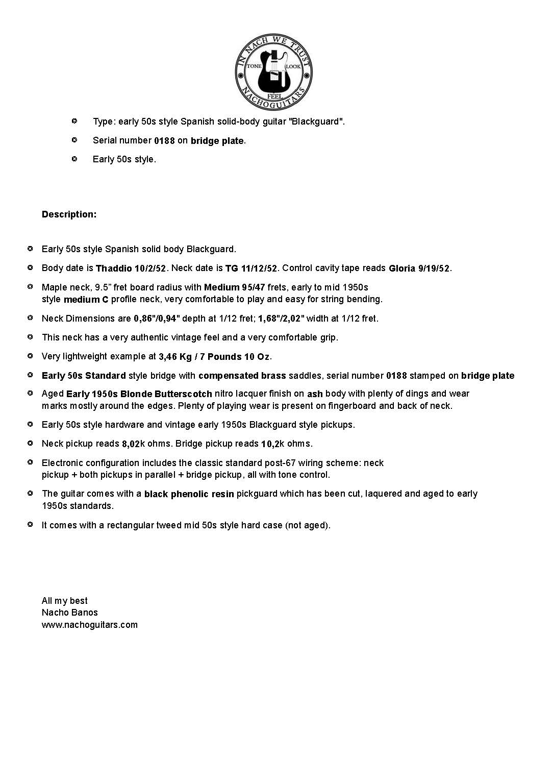 USED 2024 Nacho Telecaster Blackguard #0188