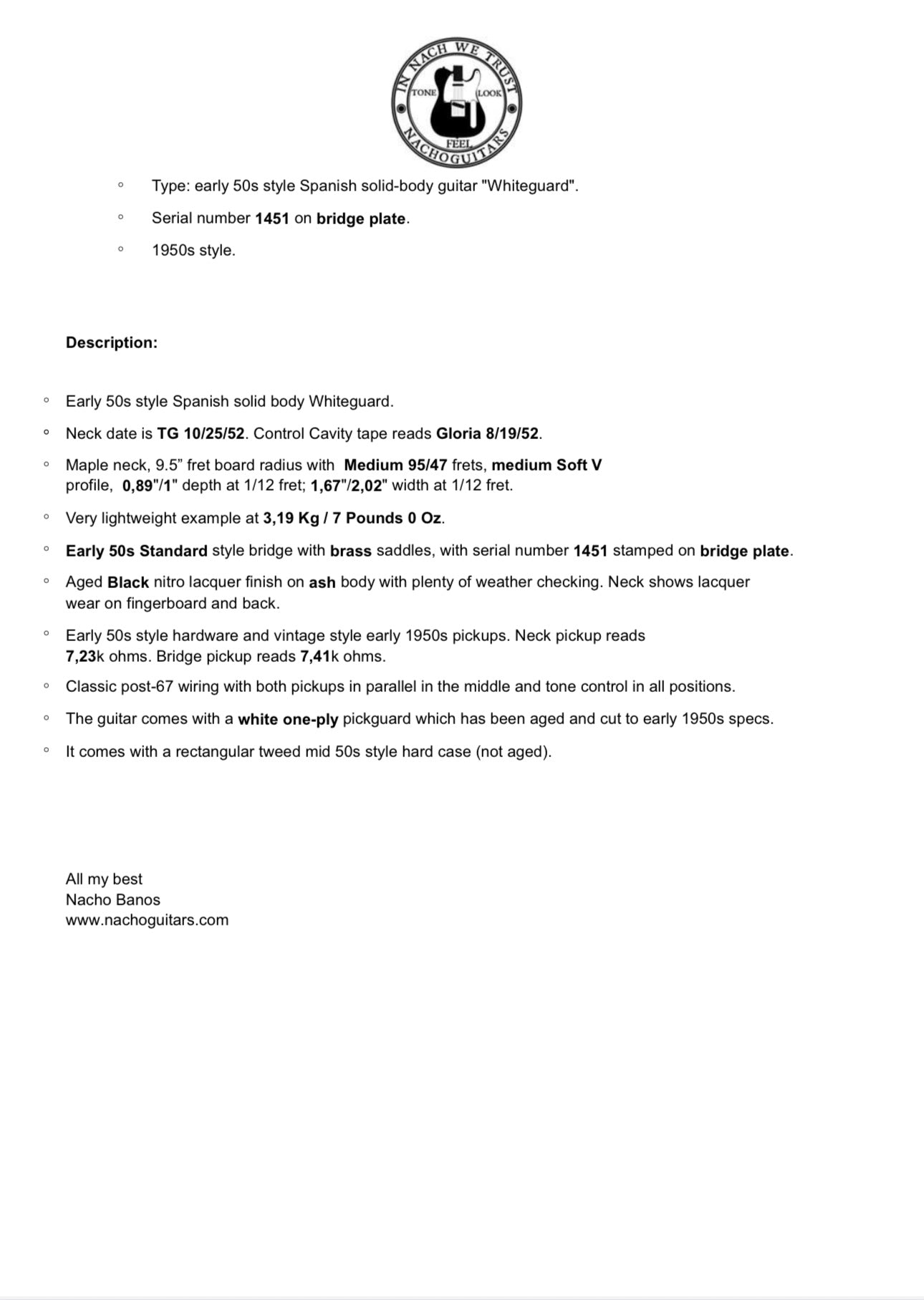 NEW Nacho Whiteguard #1451 Black, Heavy Aged