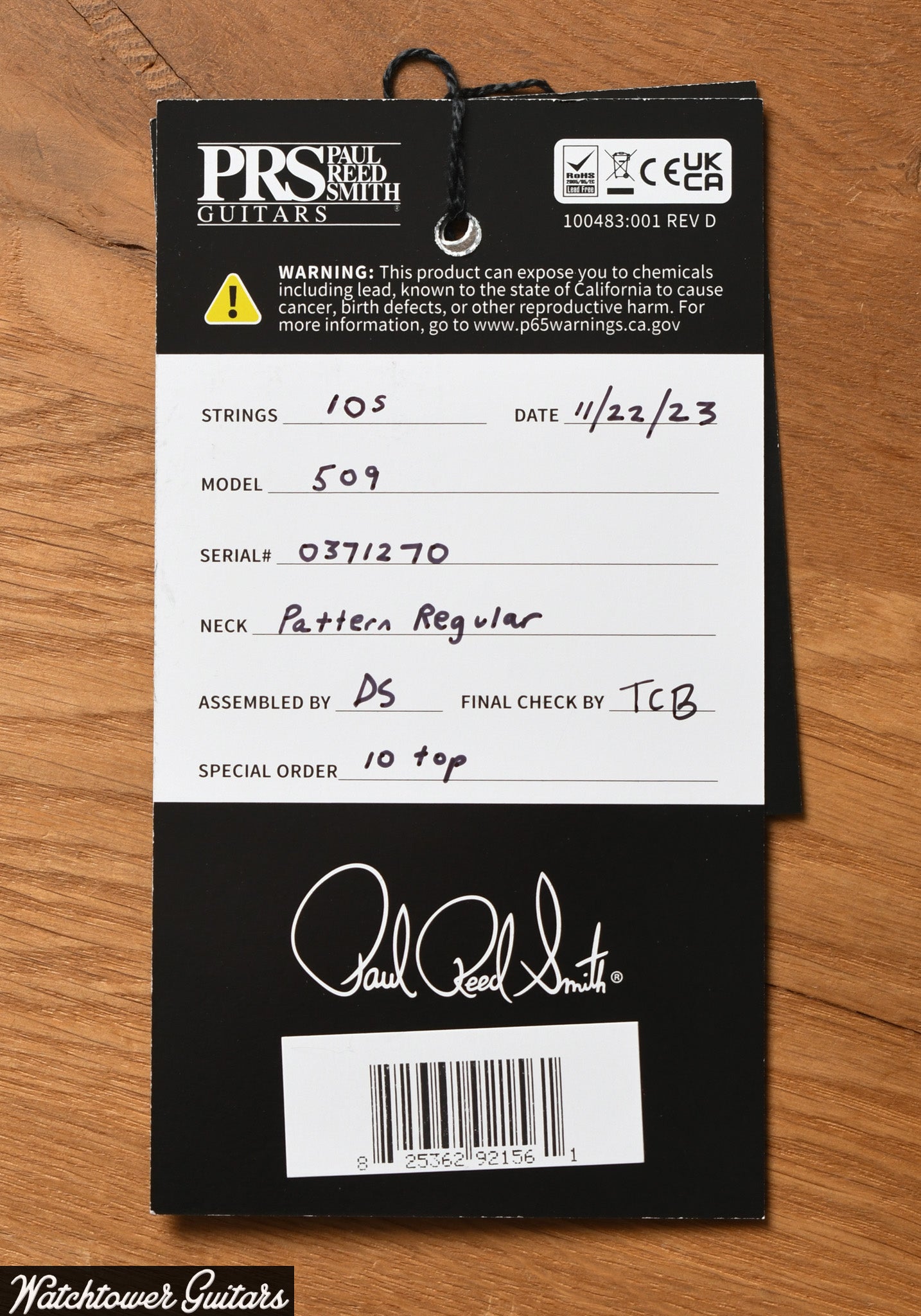 Paul Reed Smith PRS 509 10 Top Orange Tiger Serial#0371270