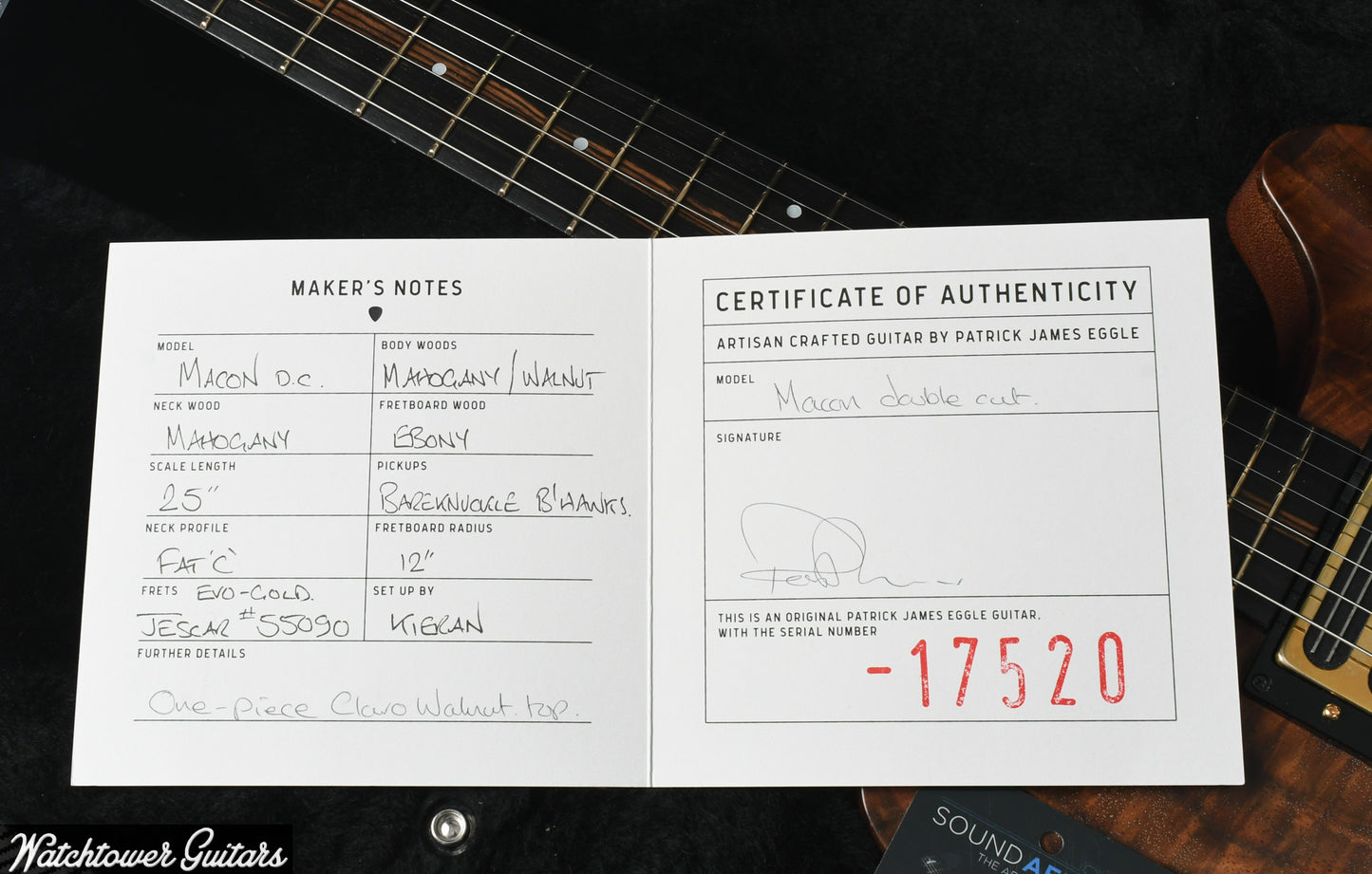 2013 Patrick James Eggle Macon Double Cut Claro Walnut