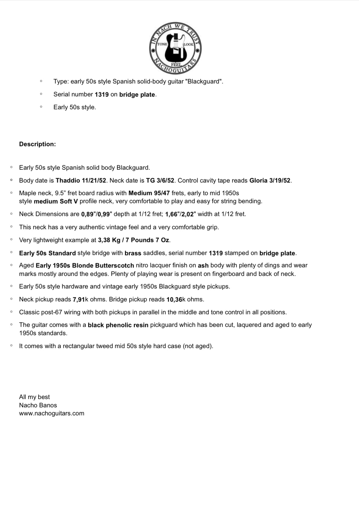 NEW Nacho Blackguard #1319 Heavy Aged