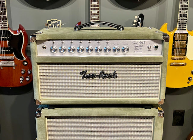 Two Rock Classic Reverb Signature 100/50 Watt Head & 2x12 Cabinet Moss Green Suede with Vintage Beige Grill