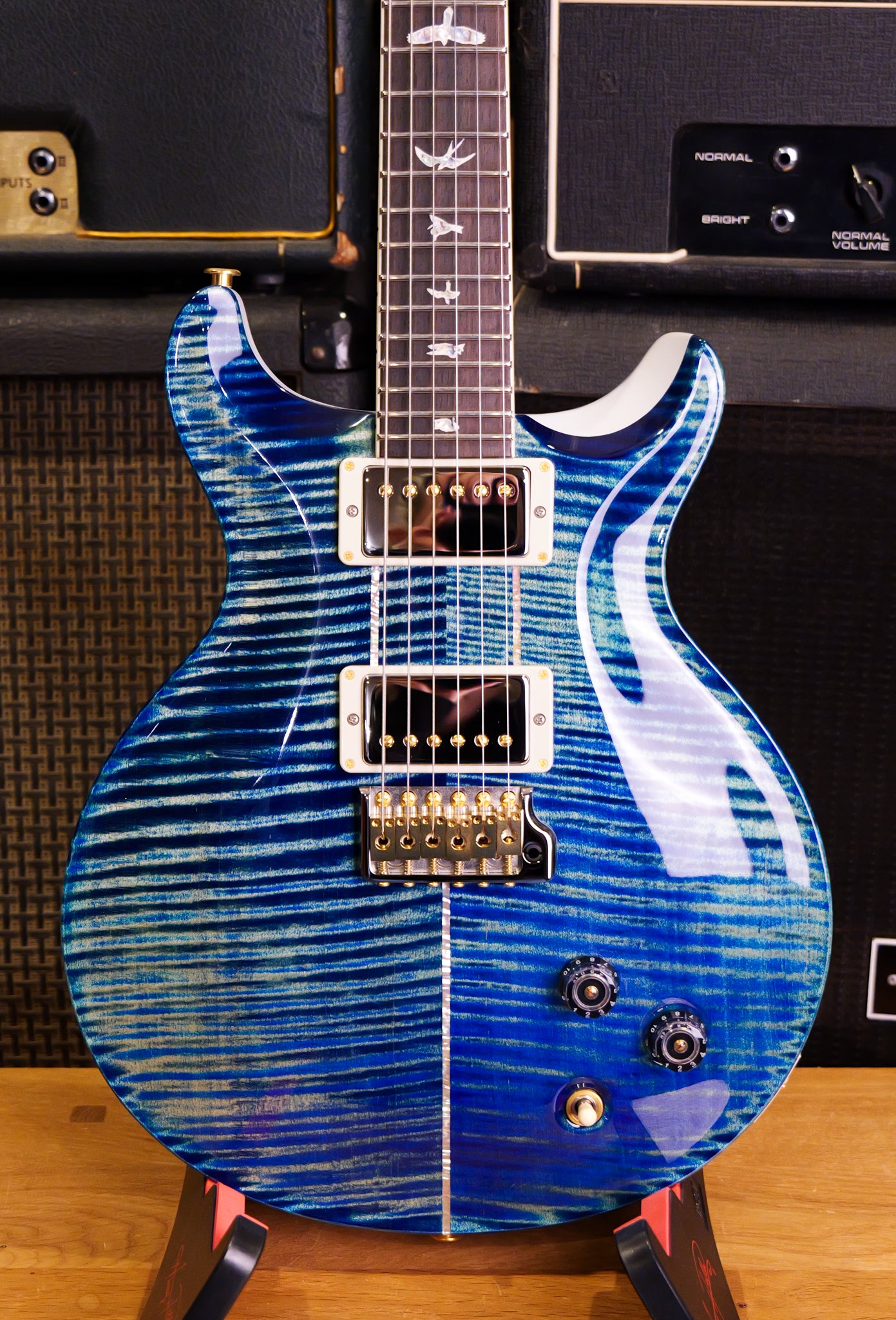 Paul Reed Smith PRS Santana Retro 10 Top Sprayer's Choice River Blue With Pearl White Back