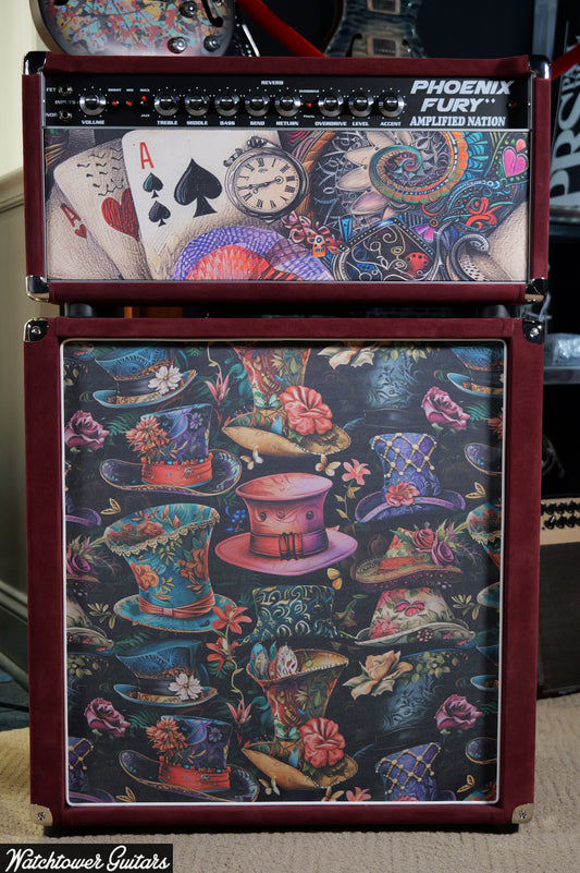 2025 Amplified Nation Phoenix Fury 50 Watt Head & 2x12 Cabinet Burgundy Suede/Mad Hatter Grill