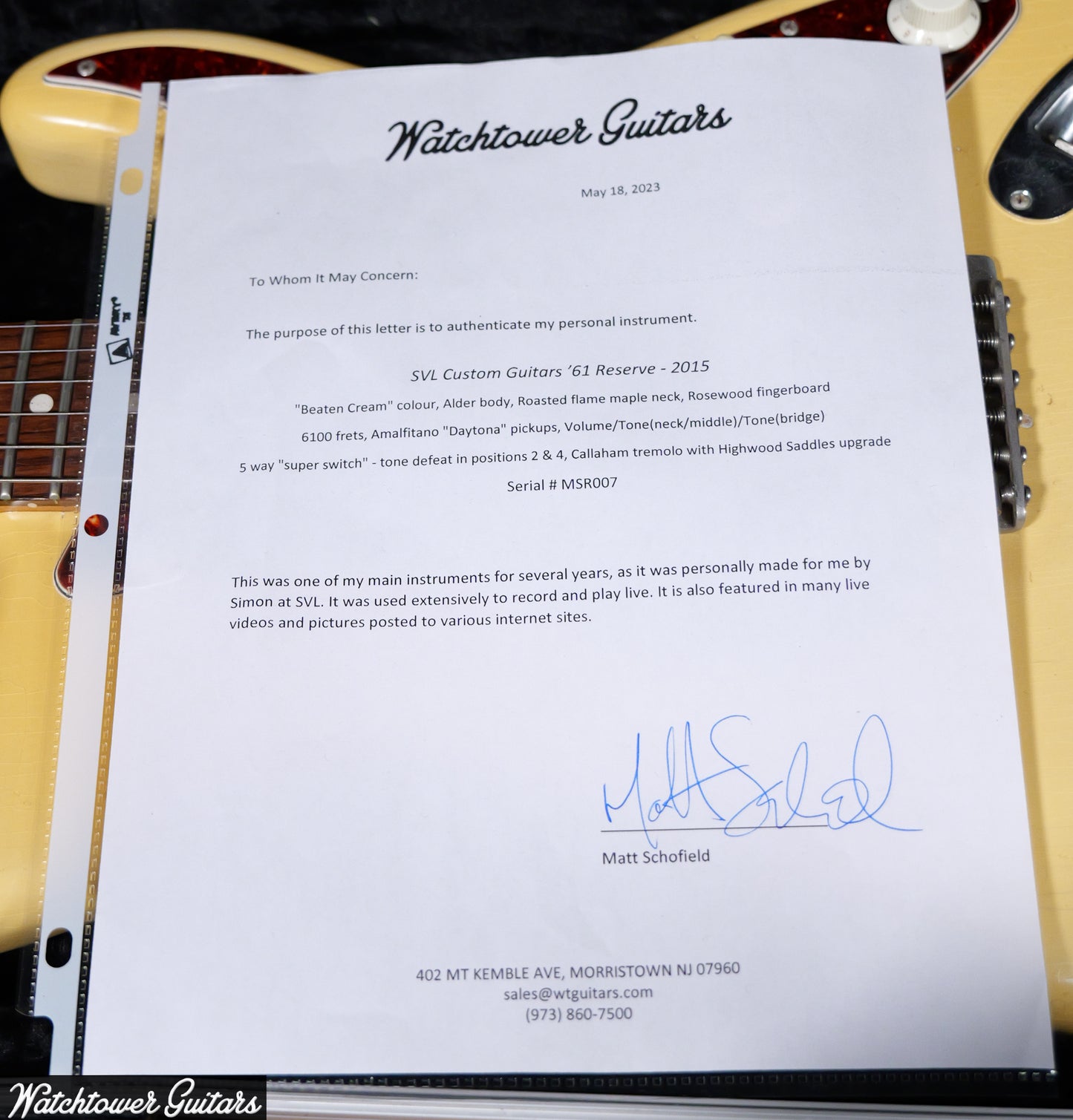 2015 SVL S '61 Reserve Beaten Cream Matt Schofield's Personal Guitar