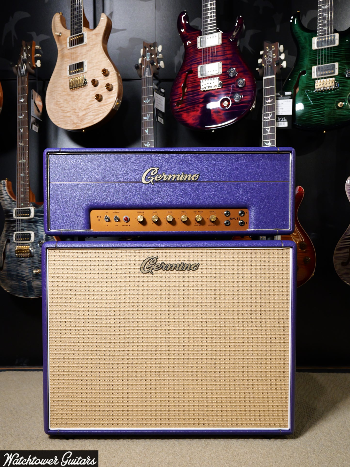 Germino Classic 45 Master Volume & Style II 2x12 Cabinet Purple Tolex