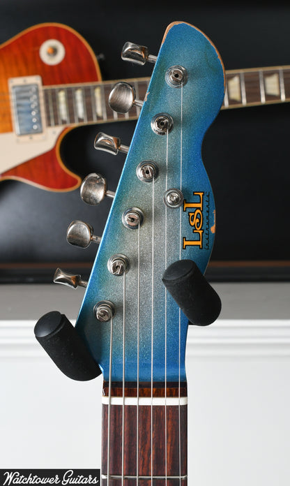 LSL Instruments Bad Bone 290 Lake Placid Blue Sparkle Burst to Silver Sparkle Heavy Aged "Blues"