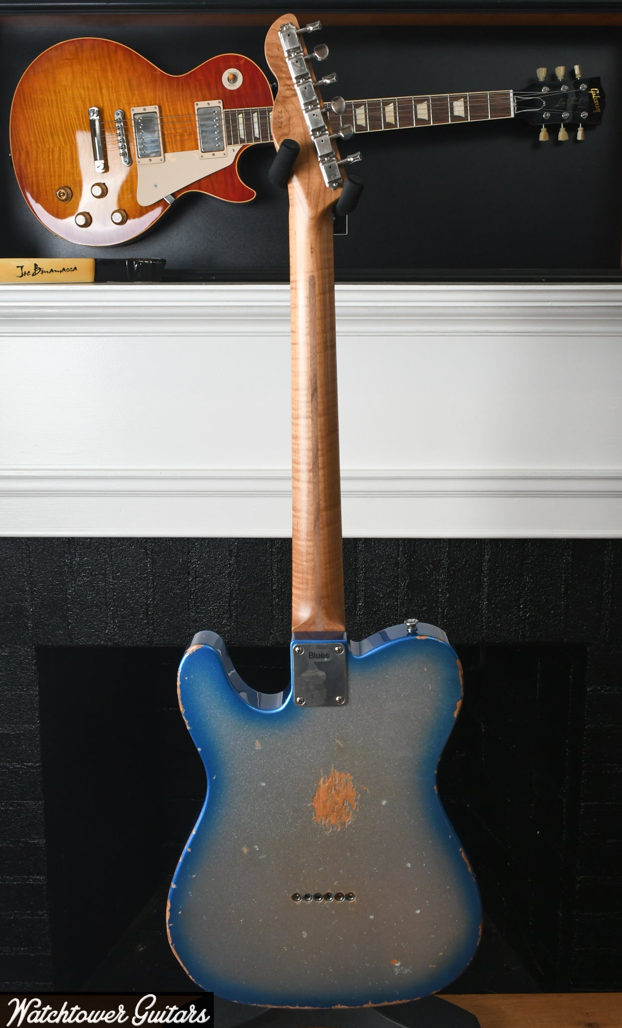LSL Instruments Bad Bone 290 Lake Placid Blue Sparkle Burst to Silver Sparkle Heavy Aged "Blues"