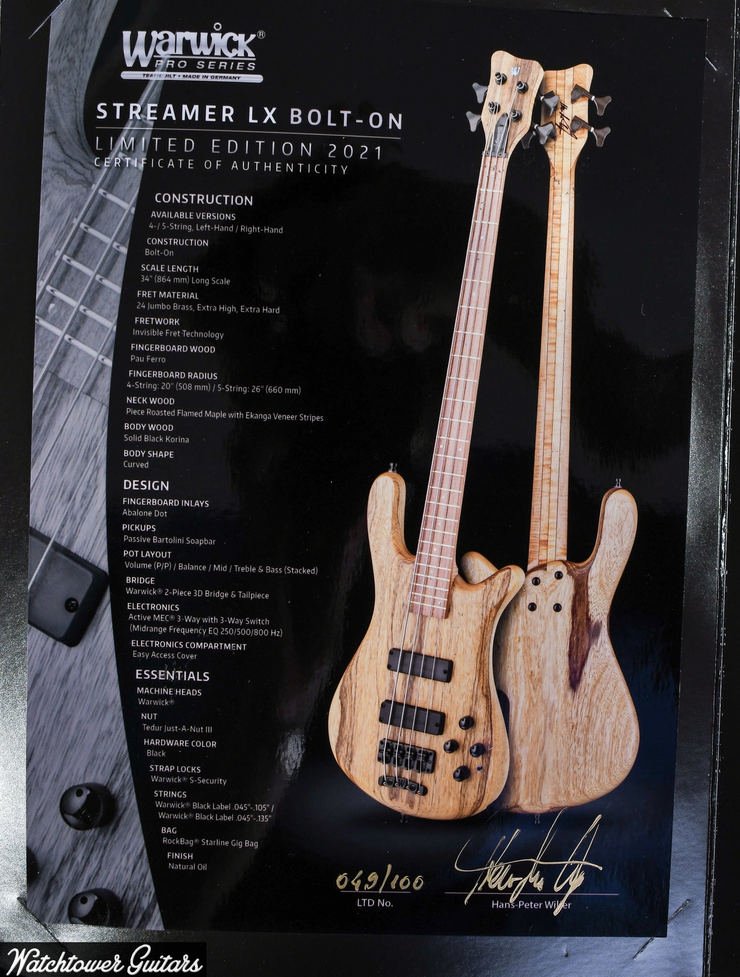 2021 Custom Shop Warwick 5 string Streamer LX Bolt On Limited Edition