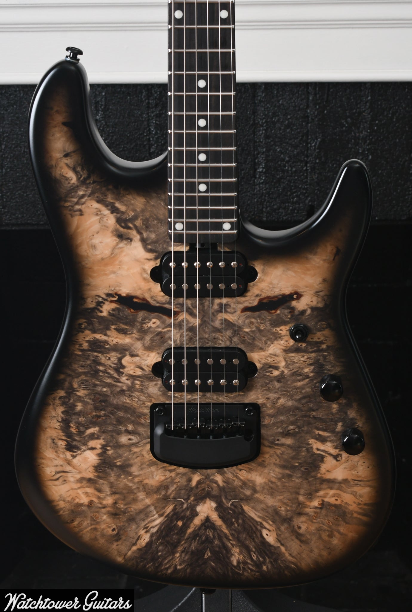 Ernie Ball Music Man Jason Richardson Cutlass Natural Buckeye Burl, Black Burst