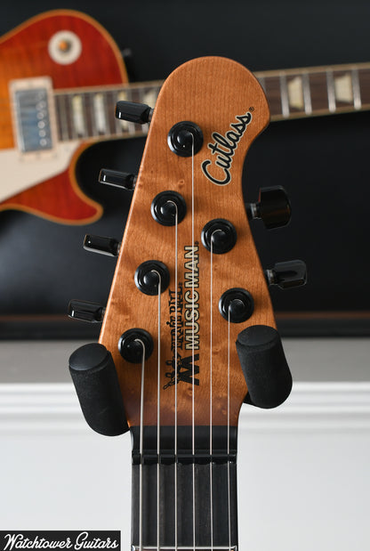 Ernie Ball Music Man Jason Richardson Cutlass Natural Buckeye Burl, Black Burst