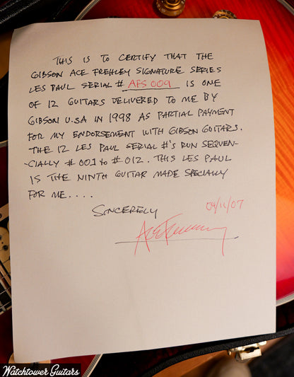 1998 Gibson Ace Frehley's Personal Signature Les Paul Custom Cherry Sunburst