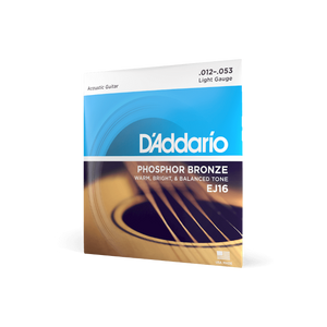 D'Addario 12-53 Light, Phosphor Bronze Acoustic Guitar Strings EJ16