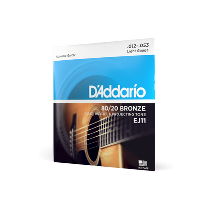 D'Addario 12-53 Light, 80/20 Bronze Acoustic Guitar Strings EJ11