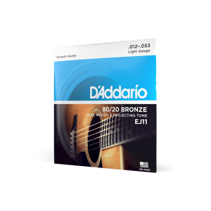 D'Addario 12-53 Light, 80/20 Bronze Acoustic Guitar Strings EJ11