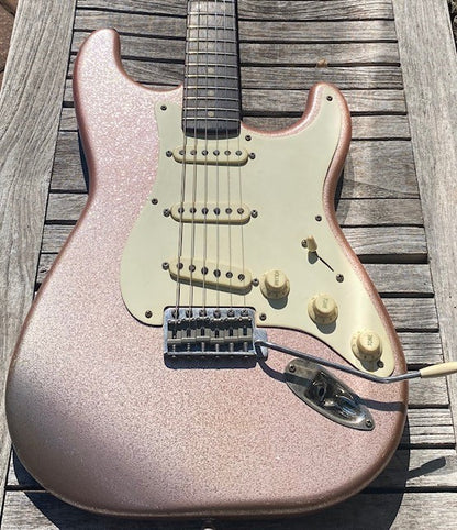 NEW Danocaster Double Cut Pink Champagne Sparkle with Rocketfire 60s pickups