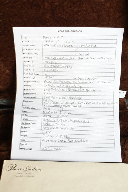 2019 Pensa MK-T Hot Rod Red Lindy Fralin Custom Tele Pickups