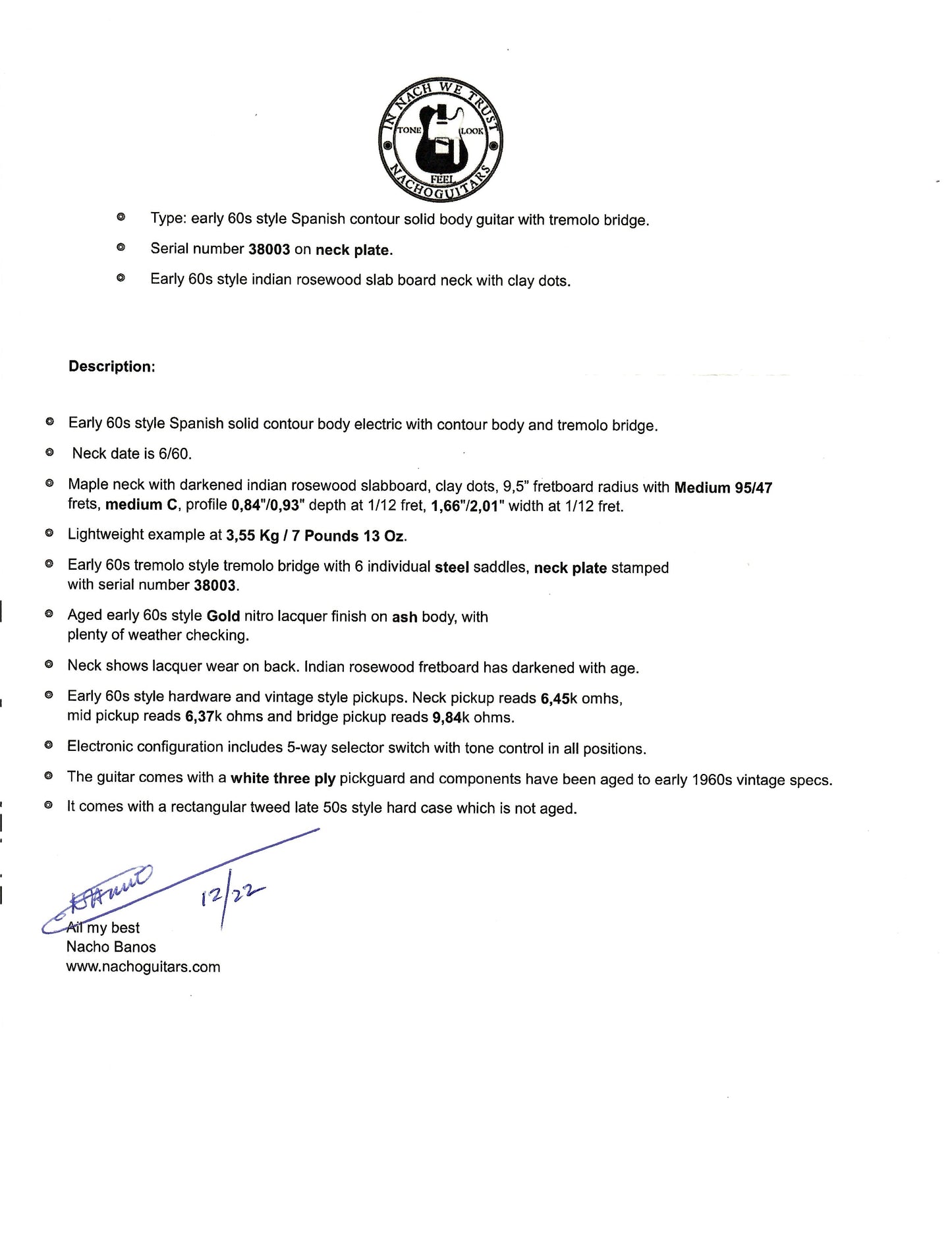 Nacho Contour Body Slab *Custom Color* Aged Gold - Authorized Dealer