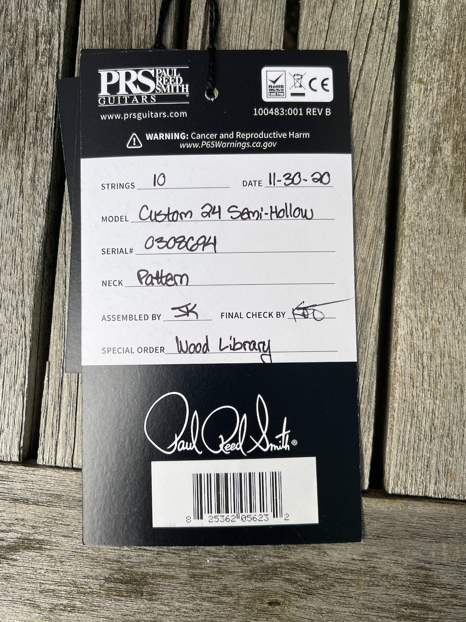 2020 Paul Reed Smith PRS Wood Library Custom 24 Semi Hollow Burnt Maple Leaf