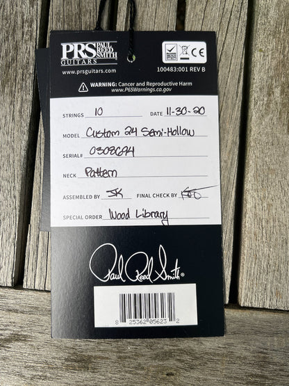 2020 Paul Reed Smith PRS Wood Library Custom 24 Semi Hollow Burnt Maple Leaf