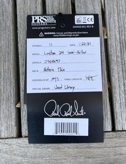 2021 Paul Reed Smith PRS Wood Library Custom 24 Semi Hollow Charcoal Cherry Wrap