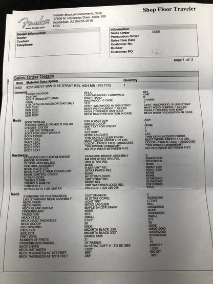 2015 Fender Custom Shop Wildwood 10 1955 Relic Stratocaster Taos Turquoise