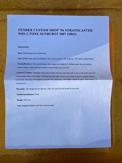 2007 Fender Custom Shop NOS 1956 Stratocaster Flame Top 2 Tone Sunburst