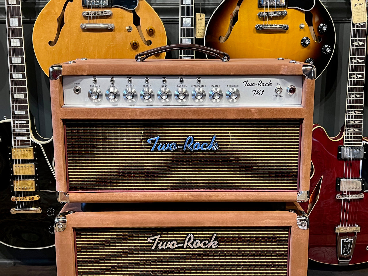 Two Rock TS-1 50 Watt Head & 1x12 Closed Back Set Tobacco Suede & Oxblood/Stripe Grill