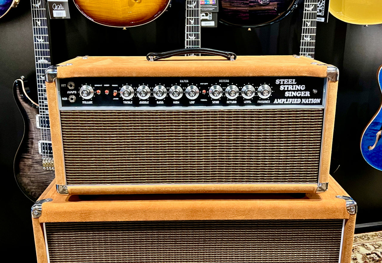 Amplified Nation Steel String Singer 100 Watt Head & 2x12 Cabinet Golden Brown Suede/Oxblood Grill