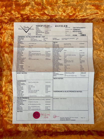 2021 Fender Custom Shop 1952 Telecaster Heavy Relic Vintage White Blonde