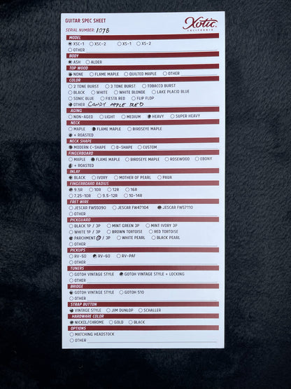 2019 Xotic XSC-1 Heavy Aged Candy Apple Red & Mastergrade Roasted Maple Neck