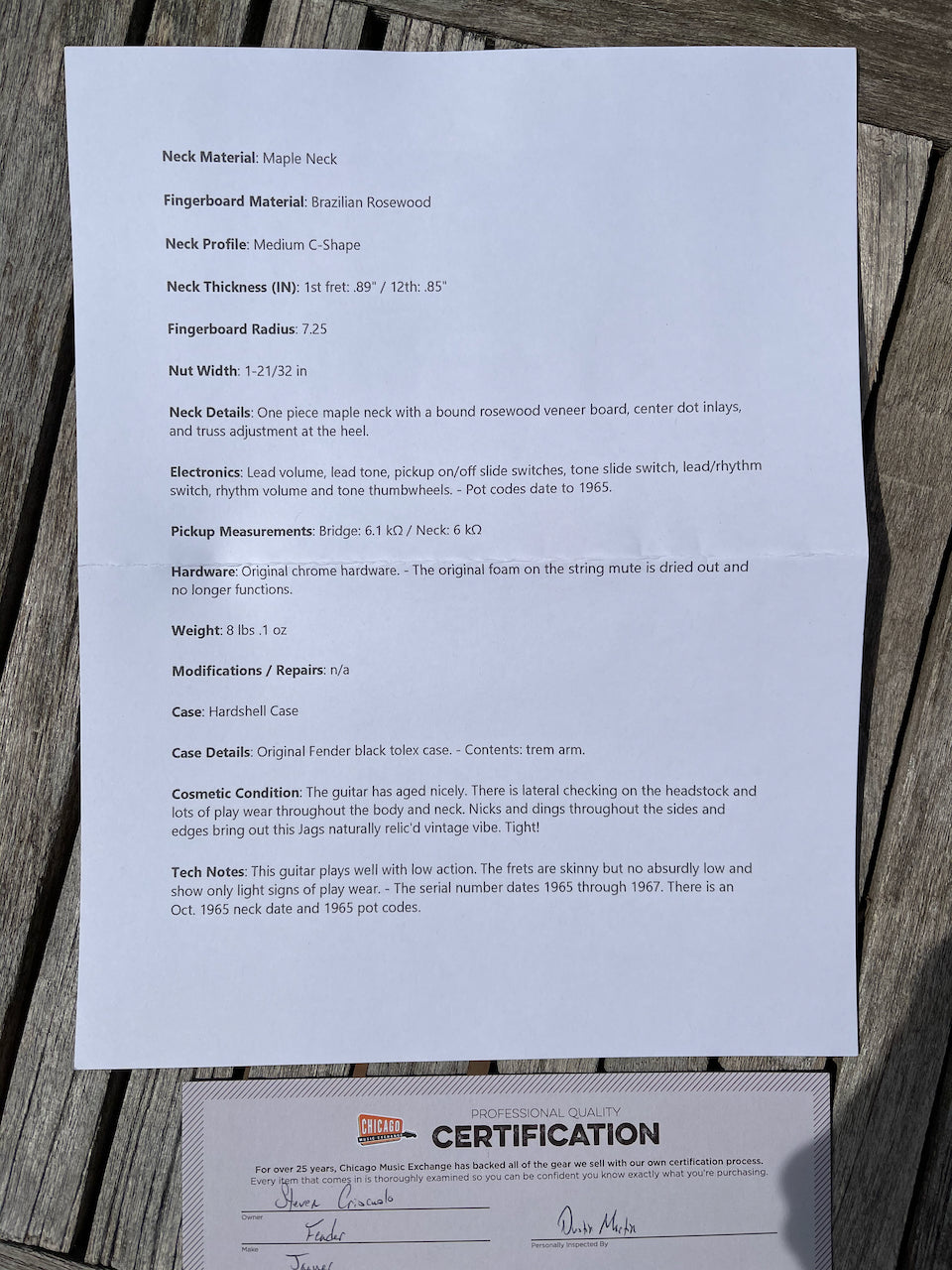 1965 Fender Jaguar Sunburst OHSC