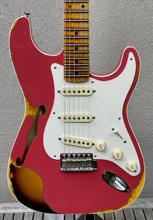 2018 Fender Stratocaster NAMM 56 Thinline Stratocaster Coral Pink/Sunburst