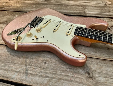 NEW Danocaster Double Cut Pink Champagne Sparkle with Rocketfire 60s pickups