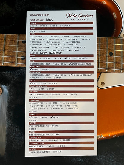 2021 Xotic XSC-2 Heavy Aged Candy Tangerine & Mastergrade Roasted Maple Neck