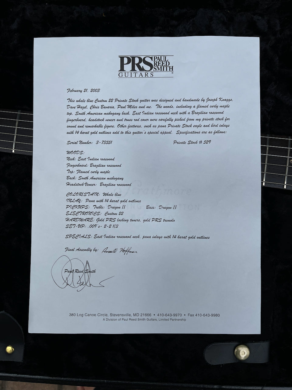 2003 Paul Reed Smith PRS Private Stock #529 Custom 22 Whale Blue