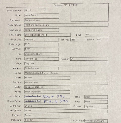 Novo Guitars Serus J '64 3 Tone Sunburst