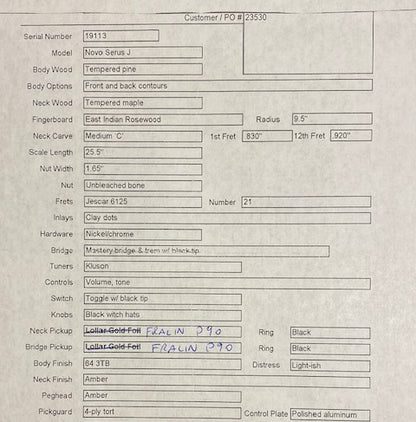 Novo Guitars Serus J '64 3 Tone Sunburst