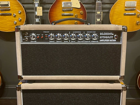 Amplified Nation Bombshell Overdrive 50 Watt EL34 Version Head & 1x12 Cabinet Dogwood Suede/Black Sparkle