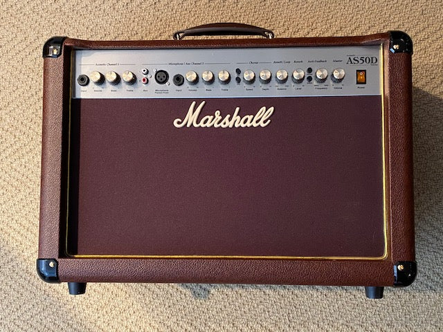 Marshall AS50D 2-Channel 50-Watt 2x8" Acoustic Guitar Combo Amp with Cover !