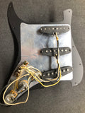 Lollar Flat Pole Stratocaster Pickups, wired harness in black pickguard