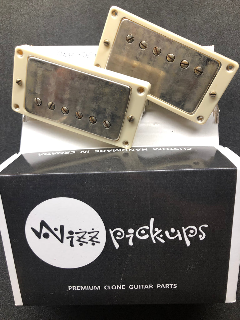 Wizz Premium Clone P.A.F. Pickup Set, Zebra with Aged Nickel