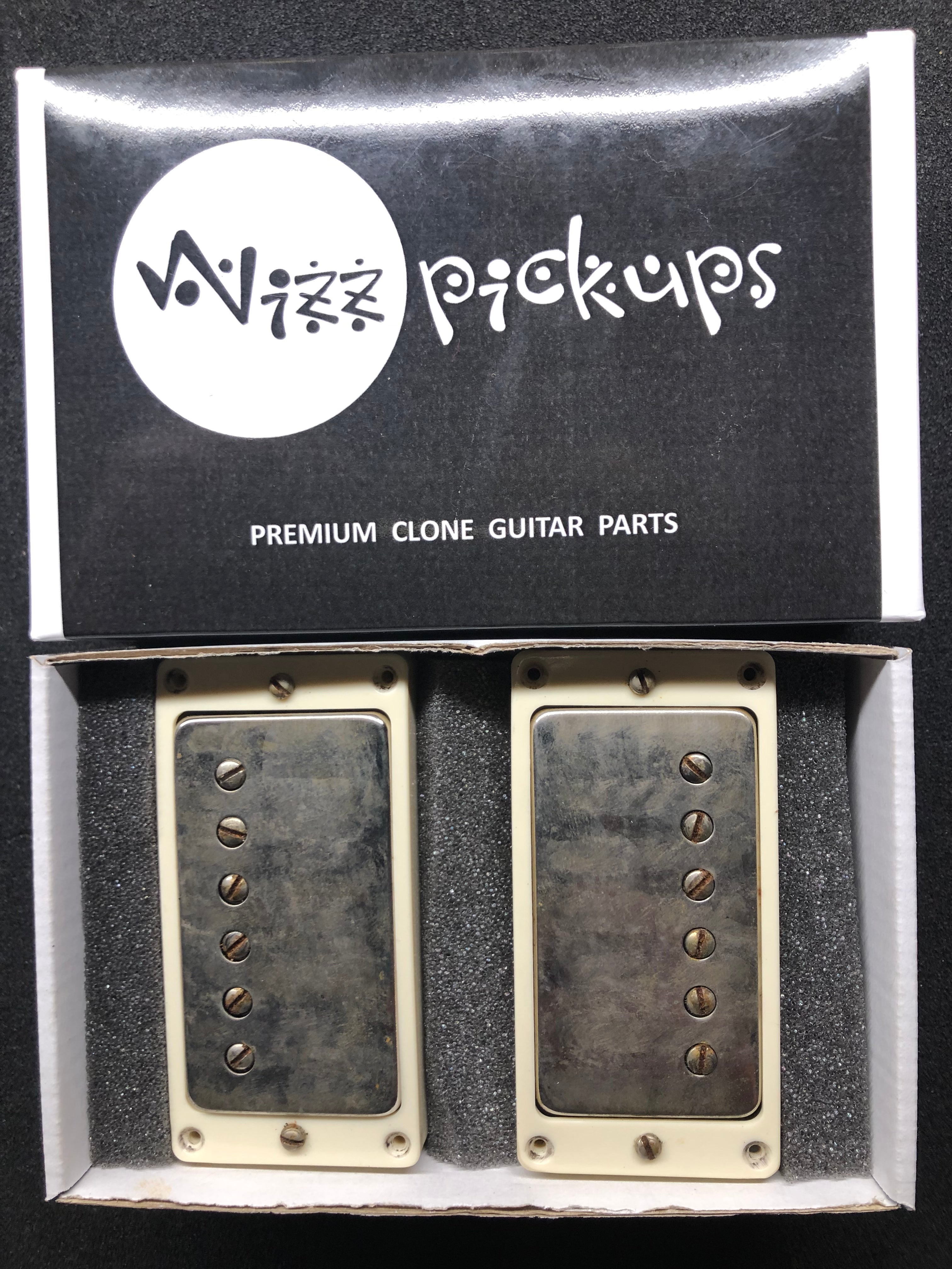 Wizz Premium Clone P.A.F. Pickup Set, Zebra with Aged Nickel