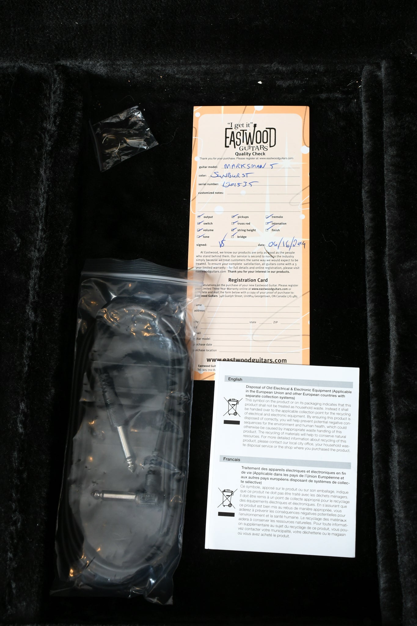 2016 Eastwood Marksman V Sunburst Gemini Pickups