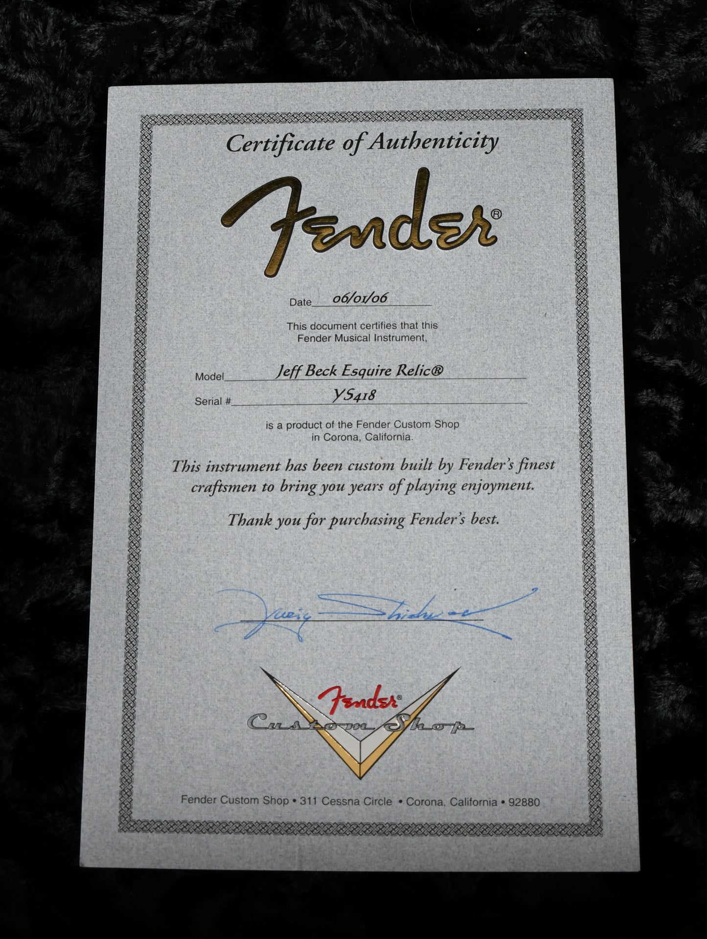 2006 Fender Jeff Beck Masterbuilt Yuriy Shishkov '59 Esquire Relic & Flightcase