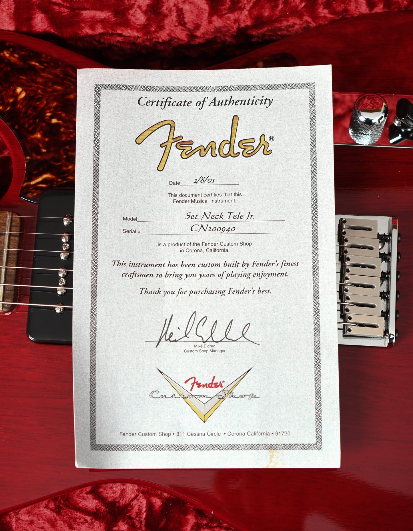 2001 Fender Custom Shop Tele Jr. Cherry Tortoise Guard